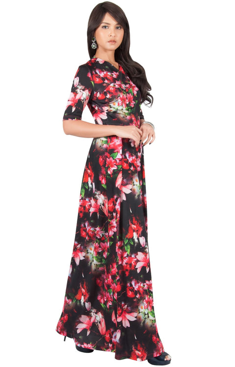 NIGELLA - Short Sleeve Summer Floral Print Maxi Dress