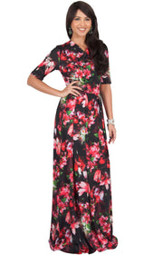 NIGELLA - Short Sleeve Summer Floral Print Maxi Dress