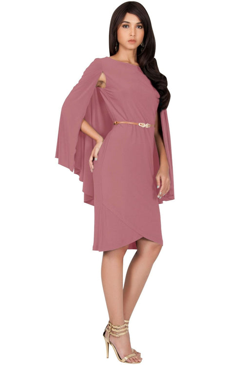 OPAL - Sleeveless Modest Knee Length Cloak Cape Evening Cute Midi Dress