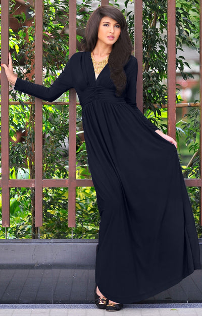 PAIGE - Elegant Evening Maxi Dress Gown Long Sleeve Stretchy Outfit - Black / 2X Large
