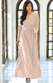PAMELA - Winter Fall Long Sleeved Maxi Dresses for Women Modest Warm - Nude Champagne Brown / Small