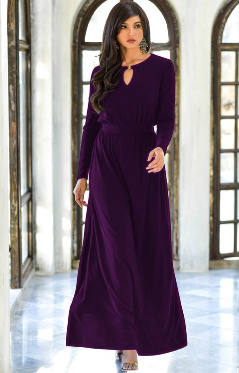 PAMELA - Winter Fall Long Sleeved Maxi Dresses for Women Modest Warm - Purple / 2X Large
