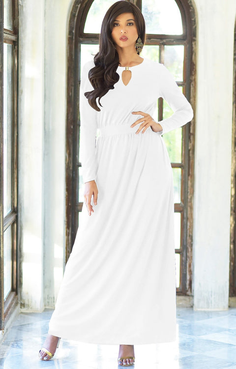 PAMELA - Winter Fall Long Sleeved Maxi Dresses for Women Modest Warm - White / 2X Large