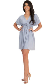 PEARL- Kimono Sleeve Casual Cover Up Party Summer Sundress Mini Dress - Gray Grey / Extra Small