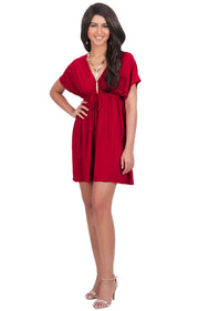 PEARL- Kimono Sleeve Casual Cover Up Party Summer Sundress Mini Dress - Red / 2X Large