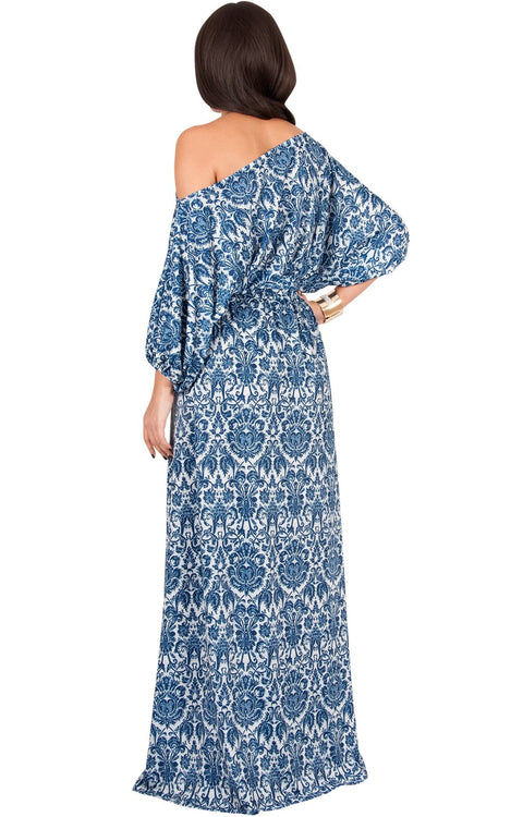 PETAL - Off Shoulder 3/4 Sleeve Bohemian Print Maxi Dress