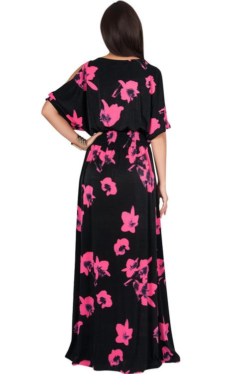 PETRA - Floral Print Split Sleeve Round Neck Maxi Dress