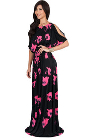 PETRA - Floral Print Split Sleeve Round Neck Maxi Dress