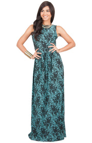 PRIMROSE - Long Spring Summer Flowy Floral Vacation Party Maxi Dress - Green & Black / 2X Large