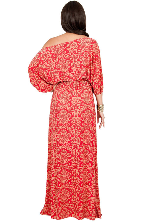 ROSA - One Shoulder 3/4 Sleeve Vintage Print Maxi Dress