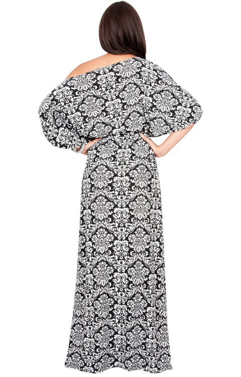 ROSA - One Shoulder 3/4 Sleeve Vintage Print Maxi Dress