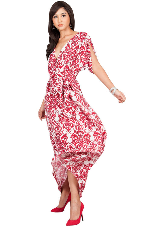 ROXANNE - Short Sleeve Lace Print V-Neck Elegant Maxi Dress