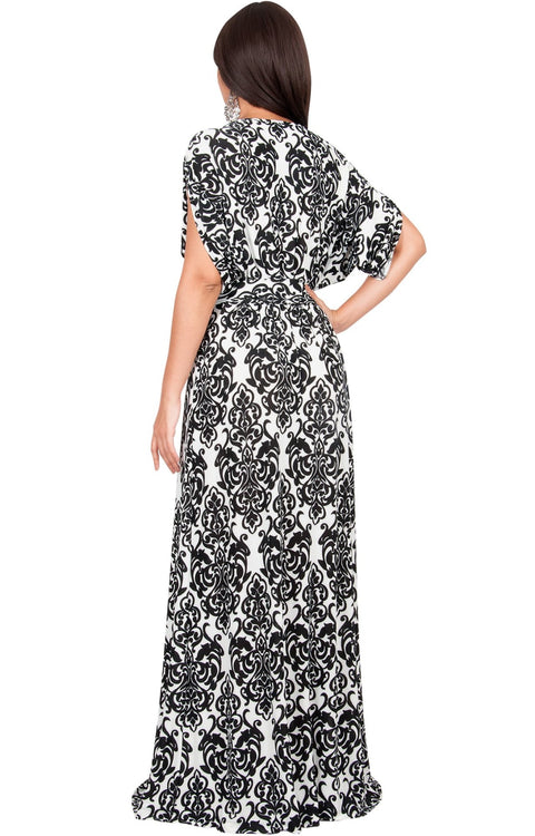 ROXANNE - Short Sleeve Lace Print V-Neck Elegant Maxi Dress