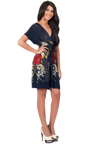 RUBY - Kimono Short Floral Print Beach Sun Knee Length Mini Dress