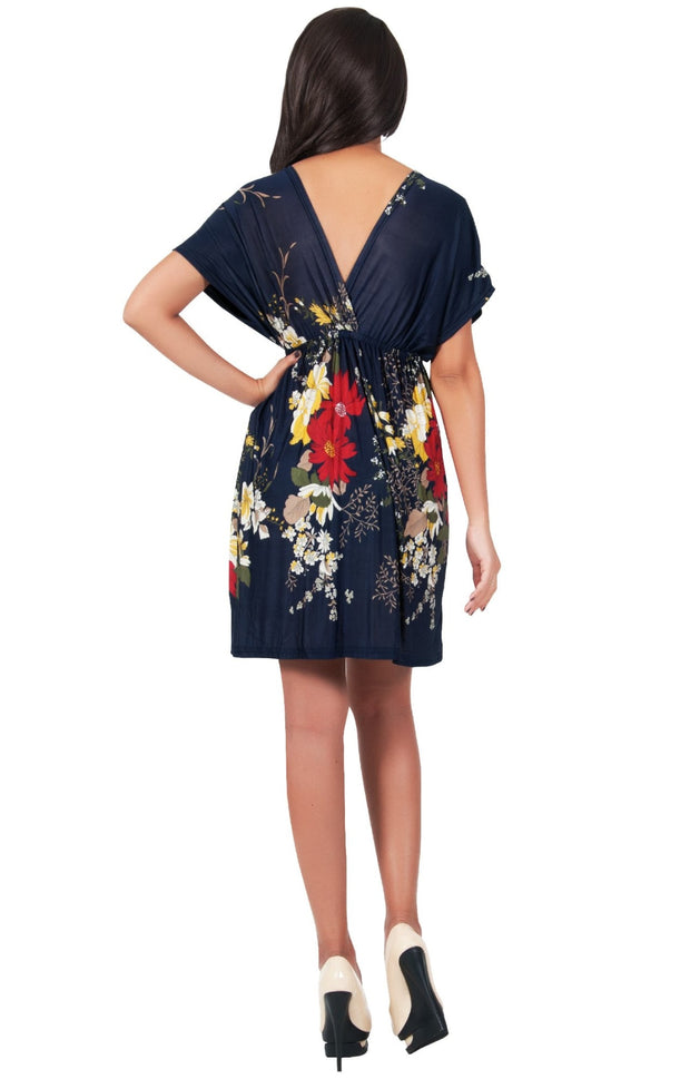 RUBY - Kimono Short Floral Print Beach Sun Knee Length Mini Dress