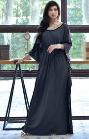SAFFIANA - Flowy Dolman Sleeve Maxi Dress Long Kaftan Flattering Abaya - Slate Gray Grey / 2X Large