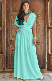 SAMANTHA - Short Sleeve Maxi Dress Flowy Maternity Formal Evening Wear - Light Mint Green / 2X Large