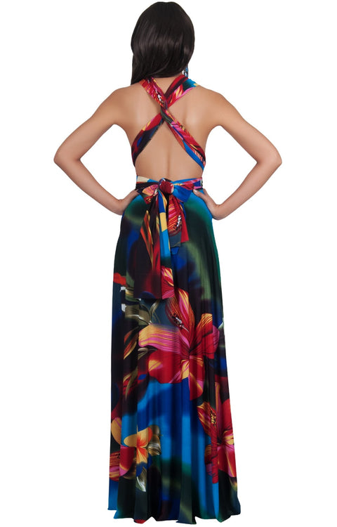 SARAH - Convertible Wrap Maxi Dress with Floral Print