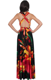 SARAH - Convertible Wrap Maxi Dress with Floral Print