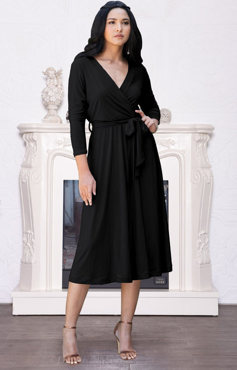 SARITA - Swing V-Neck 3/4 Sleeve Wrap Casual Knee Length Midi Dress – GCGme
