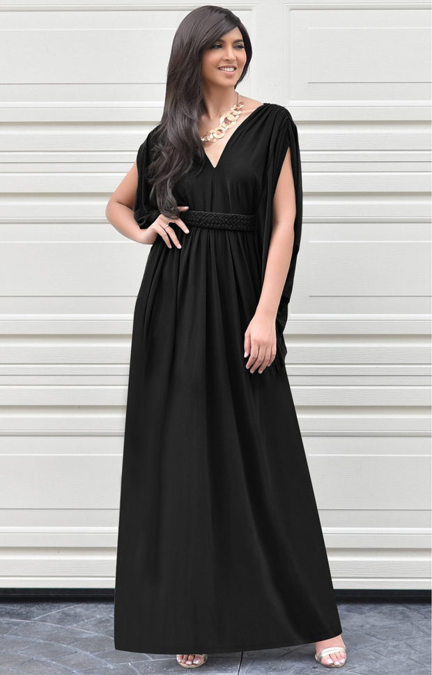SHELBY - Sleeveless Long Comfortable Maxi Dress Vacation Evening Sun - Black / 2X Large