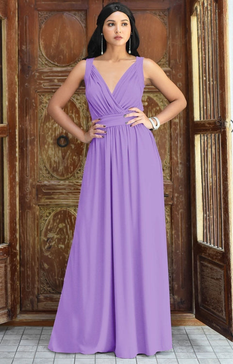 SHIROI - Elegant Flowy Bridesmaid Cocktail Evening Maxi Dress Gown - Lilac Light Purple / 2X Large