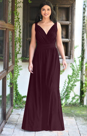 SHIROI - Elegant Flowy Bridesmaid Cocktail Evening Maxi Dress Gown - Maroon Wine Red / 2X Large