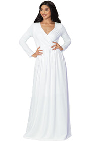 SKYLAR - Long Sleeve Empire Waist Modest Fall Flowy Maxi Dress Gown - White / Medium
