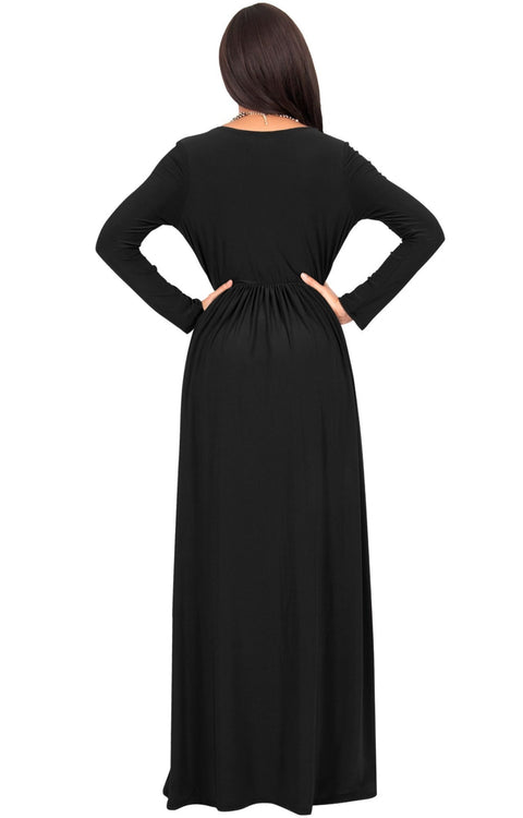 SKYLAR - Long Sleeve Empire Waist Modest Fall Flowy Maxi Dress Gown