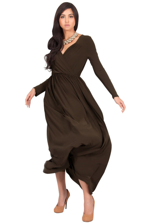 SKYLAR - Long Sleeve Empire Waist Modest Fall Flowy Maxi Dress