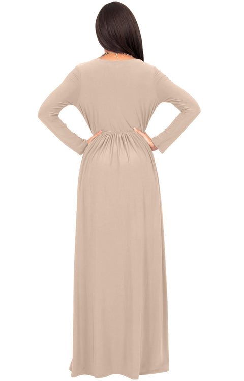 SKYLAR - Long Sleeve Empire Waist Modest Fall Flowy Maxi Dress Gown – GCGme