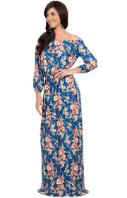 TABITHA - Off Shoulder Floral 3/4 Sleeve Summer Cocktail Maxi Dress