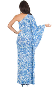 YELENA - One Shoulder Cape Print Sexy Maxi Dress