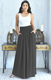 ZIYA - High Waist Long Flowy with Pockets Maxi Skirt - Pewter Gray Grey / 2X Large