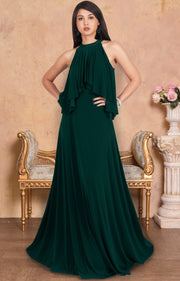 ZOE - Long Bridesmaid Cocktail Maxi Dress Gown Sleeveless Halter Flowy