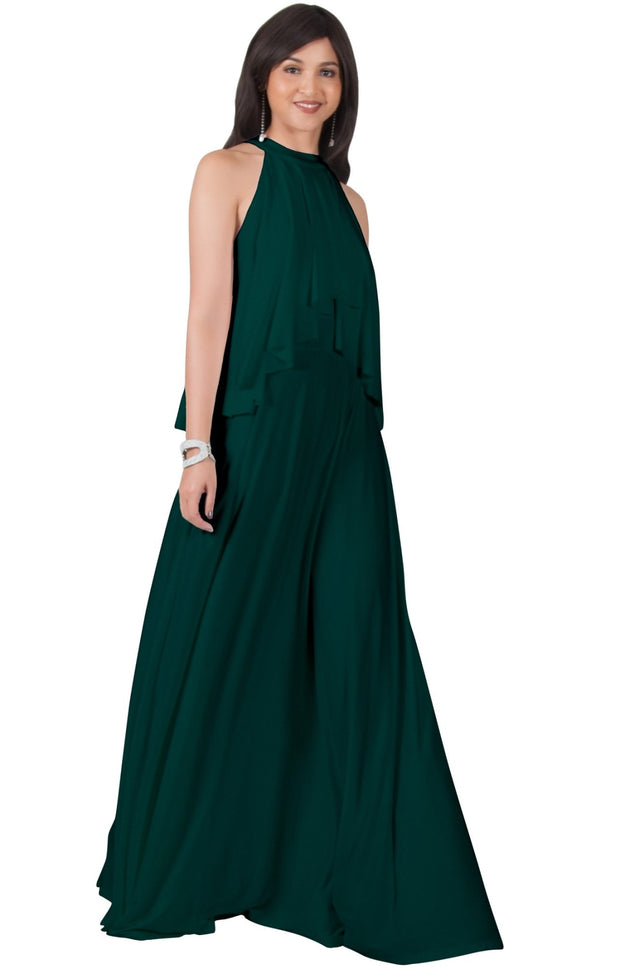 ZOE - Long Bridesmaid Cocktail Maxi Dress Gown Sleeveless Halter Flowy
